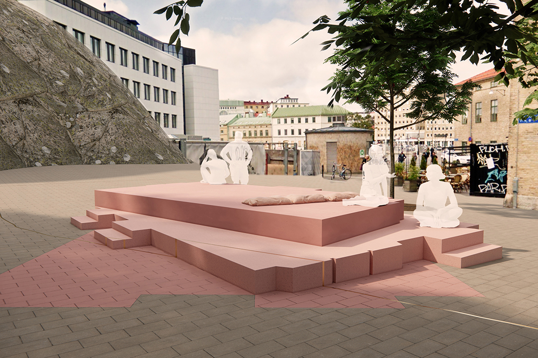 Hbtqi+monumentet består av rum i flera lager i olika höjdnivåer. De bildar en plattform som går att sitta på.