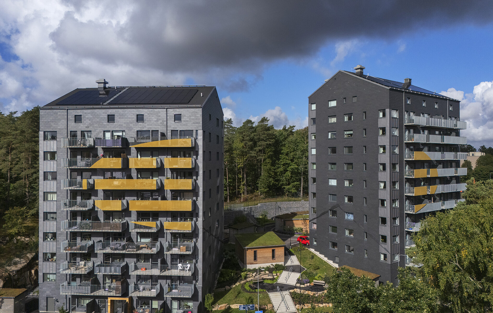 Ett foto av konst på husfasader.